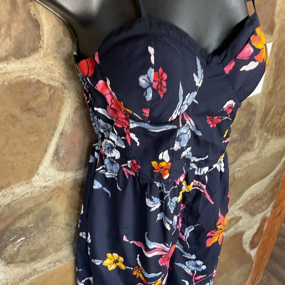 Band of Gypsies Floral Wide-Leg Jumpsuit Navy Blue Sweetheart Neckline Size M - Picture 4 of 11